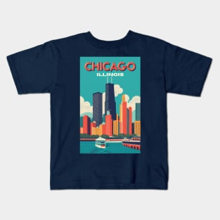 A Vintage Travel Art of Chicago - Illinois - US Kids T-Shirt